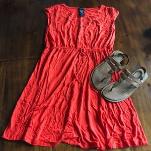 Orange crochet detail dress